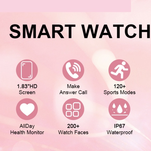 PINK Smart Watch 1.83" HD w 3 Wrist Bands Compatible Android iPhone Phones - Picture 3 of 5